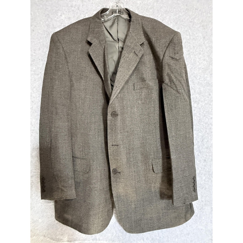 Adolfo Blazer Sport Coat Mens 48L Gray‎ Wool Herringbone Super 120s Long